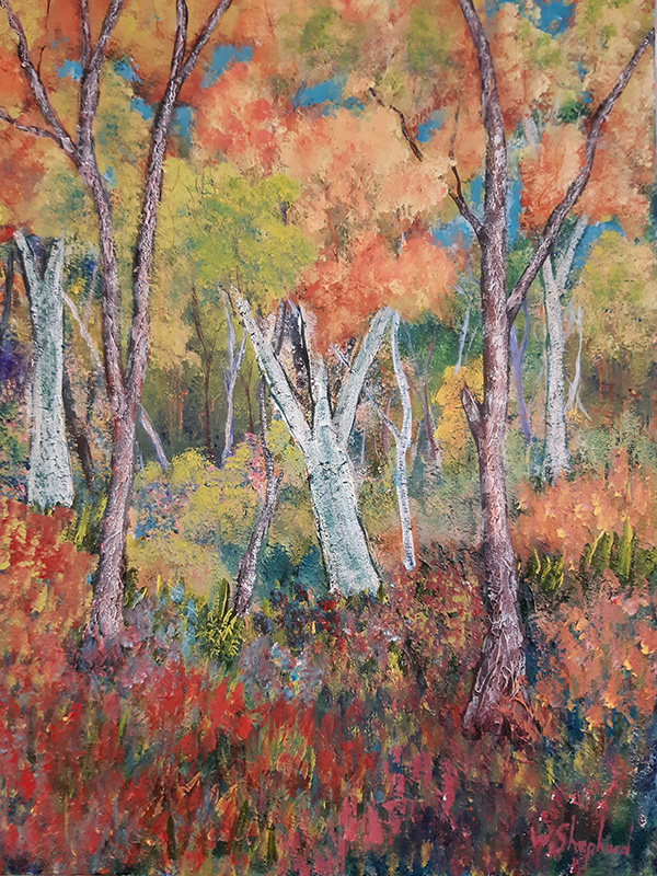 Colourful painting of a forest